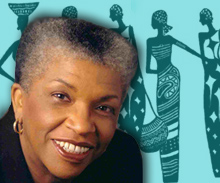 Photograph of Dr.O'Neal with African Women Silhouettes on blue background